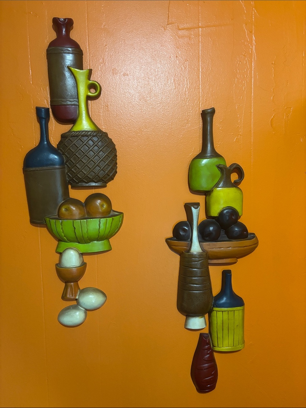 Vintage MCM 1970 Sexton Metal Kitchen Wall Art Plaques - Set of 2